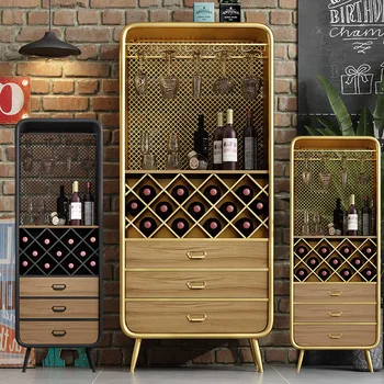 Напольный винный шкаф в Скандинавской столовой, Витрина для хранения домашнего железа, Вертикальный Чайный шкаф, простая подвесная подставка для чашек, винный стеллаж