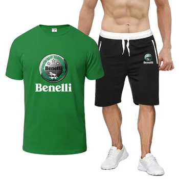 Benelli 2023 Летние мужские удобные костюмы для отдыха, новые стильные восьмицветные костюмы с короткими рукавами, повседневные футболки с принтом Simplicity Shorts
