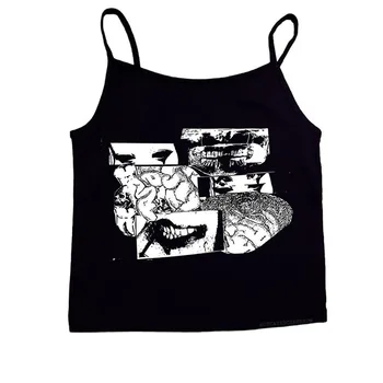 Одежда Y2k с готическим принтом, Винтажный топ для девочек в стиле панк-эмо, женский Гранжевый укороченный топ, Корсет, майки, Уличная детская футболка, одежда