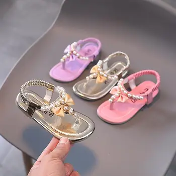 2023 Летняя обувь для девочек Туфли без каблуков Mary Janes Fling Princess Вьетнамки Детские танцевальные Сандалии Детская праздничная обувь Розового цвета