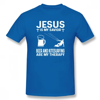 Футболки Funny Jesus Is My Savior, Пиво и Кайтсерфинг - моя терапия, Графическая Хлопковая Уличная одежда, Футболка для виндсерфинга с коротким рукавом
