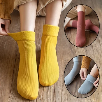 Новые осенне-зимние теплые носки для взрослых средней длины, плюшевые утепленные мужские Женские модные однотонные бархатные зимние носки
