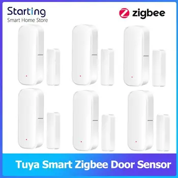 Датчик двери, окна Tuya ZigBee Дверной детектор умного дома Голосовое управление приложением Tuya Поддержка Alexa Google Home Охранная сигнализация