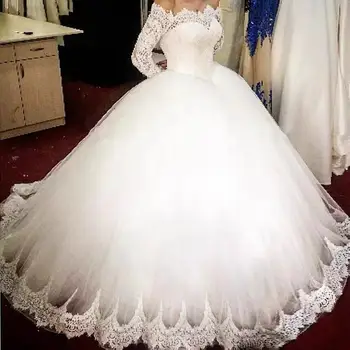 Плюс Размер Бальных платьев Кружевная вечеринка Женское белое платье на Заказ Свадебное платье