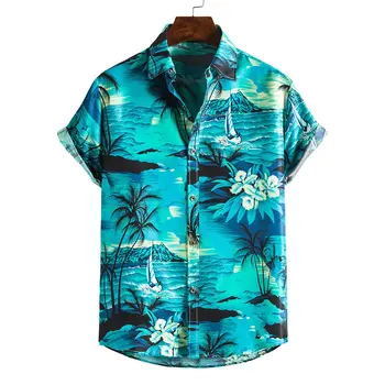 Новые летние мужские гавайские рубашки с коротким рукавом Корейские модные мужские рубашки для выходных и пляжного отдыха Рубашки с принтом