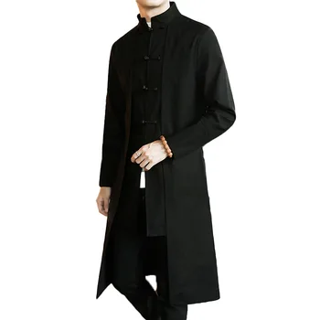 Новые весенне-осенние куртки из хлопка и конопли в китайском стиле 80-х, модное мужское пальто со стоячим воротником.