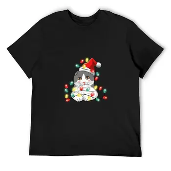 Рождественская футболка с котом, Мужские футболки Harajuku, Летние дизайнерские Футболки с коротким рукавом, незаменимая одежда большого размера, Идея подарка