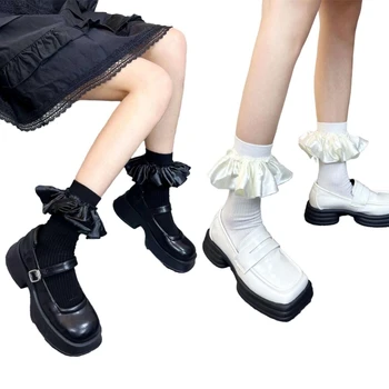 Женские хлопковые носки до щиколоток с шелковистой отделкой и рюшами для студенток JK Girl