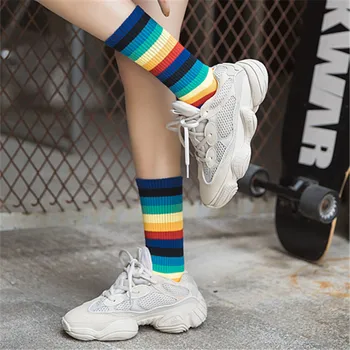 Новые женские носки в сетчатую красную радужную полоску в корейском стиле the college wind rainbow crew tide street в стиле хип-хоп для скейтбординга