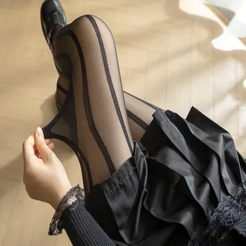 Женские черные колготки в полоску, эластичные колготки с защитой от зацепления, женские весенне-осенние длинные носки, модные тонкие прозрачные чулки