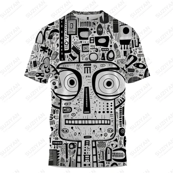 Летняя новая мужская футболка с 3D-принтом робота, мужская футболка в стиле ретро, черно-белая мужская футболка, модный тренд, мужская футболка