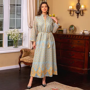 Платья для Рамадана Элегантное платье-кафтан с этнической цветочной вышивкой, Марокканская мусульманская Дубайская Абая, роскошная женская одежда, платья 2024 года