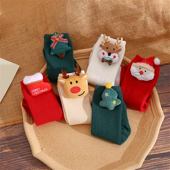 Детские Носки для девочек и мальчиков, хлопковые рождественские носки с нескользящим принтом для малышей, одежда для новорожденных, короткие носки для младенцев