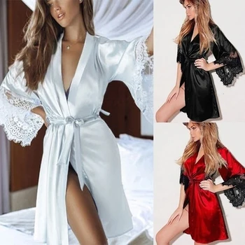 Сексуальная ночная рубашка, модное нижнее белье, кружевная ночная рубашка в стиле пэчворк, Женский шелковый пояс для нижнего белья, Эластичный банный халат, пижамы, сорочки