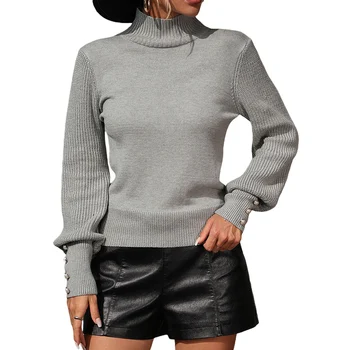 Женский вязаный свитер, водолазка с длинным рукавом, однотонный пуловер, теплый свитер на осень-зиму