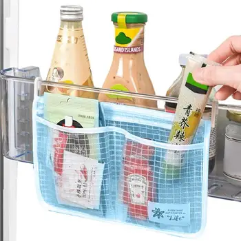 Сумка для хранения дверцы холодильника, сетчатая сумка для хранения холодильника, Подвесной карманный органайзер для дверцы бытового холодильника с крючком