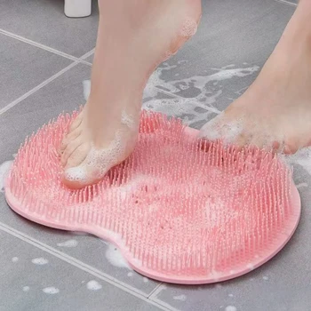 Силиконовый массажный коврик для душа, Нескользящая подушечка для мытья ног, Отшелушивающая щеточка для чистки спины в ванной с присоской, массажная подушечка для щетки для ванны