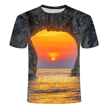 Красивые графические футболки с природными пейзажами, Летние 3D Sunset Glow, Повседневная Мужская футболка, Модные Футболки с индивидуальным принтом, Топы